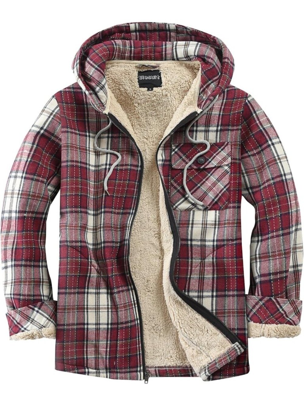 Cozy Plaid Full Zip Fleece Jacket Shirt for Men - Warm Cotton Hoodie Coat